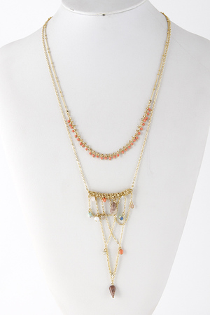Mixed Color Beads Chain Dangle Necklace 5DCD5